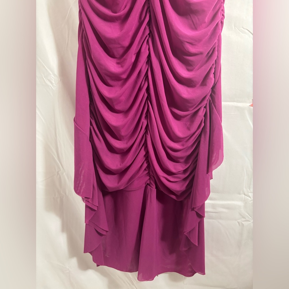 NWT Zesica Fuchsia Ruched Body-con High Low Ruffle Mermaid Hem Size L - Picture 6 of 16